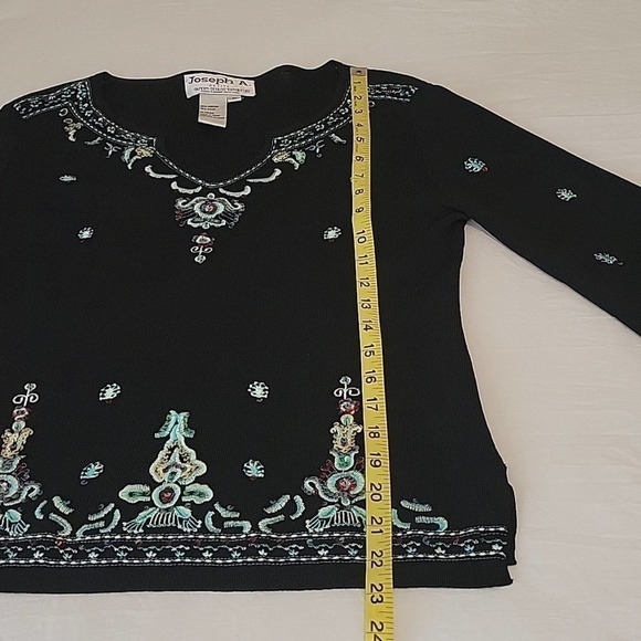 Vintage Joseph A. Petite blouse black embroidery 3/4 sleeve Women's M - Picture 8 of 9